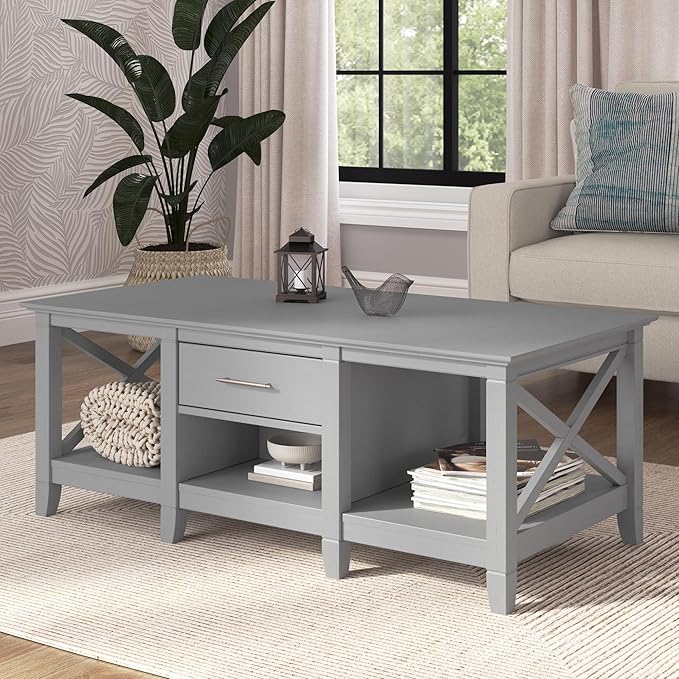 Bush Furniture Key West Coffee Table with Storage in Cape Cod Gray