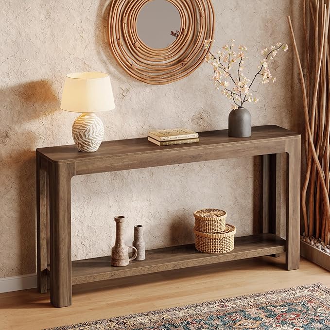 Tribesigns 63-Inch Console Table, Farmhouse Entryway Table with Storage, Narrow Sofa Table Behind Couch for Living Room, Hallway, Foyer, Rustic Brown