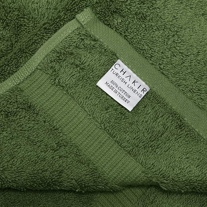 Chakir Turkish Linens 100% Cotton Premium Turkish Towels for Bathroom | 16'' x 30'' (4-Piece Hand Towel, Moss)
