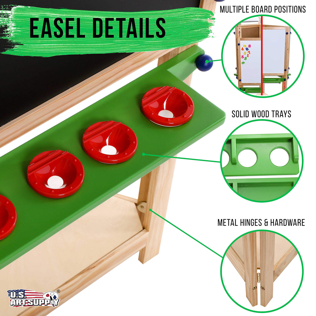 U.S. Art Supply Three Sided Art Station, Wooden Activity Easel