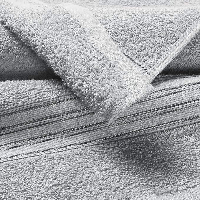 BOUTIQUO Ultra Soft 3 Pack Cotton Towel Set, Contains a Bath Towels 28x55 inch, a Hand Towels 16x24 inch & a Wash Coths 12x12 inch, Ideal Everyday use, Compact & Lightweight - Light Grey