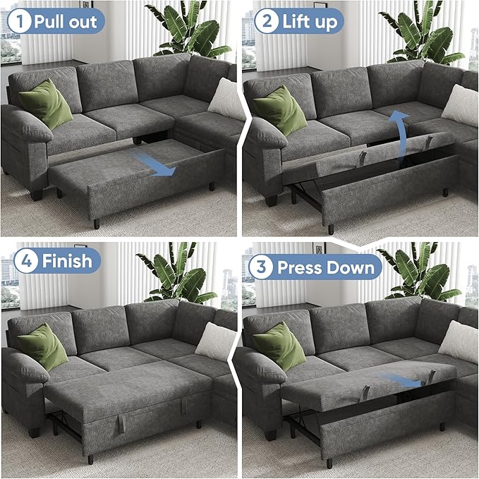 76.8" Modular Sectional Sleeper Sofa with Pull Out Bed,U Shaped 5 Seat Sectional Sofa with Storage, Modular Couch for Living Room,Deep Seat Couch with Removable Sofa Cover,Gray