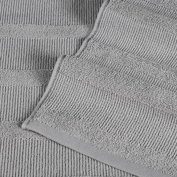 Superior Roma Cotton 12 Piece Assorted Towel Set, Highly Absorbent, Ribbed, Quick-Dry, Shower, Spa Basics, Home Essentials, Solid, Includes; 2 Bath Towels, 5 Hand Towels, 5 Face Towels, Silver