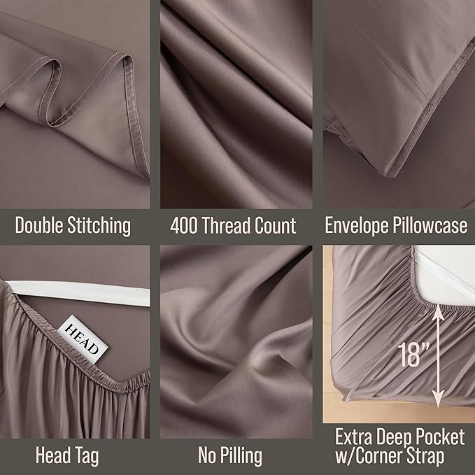 Bella Coterie Luxury Bamboo Viscose Twin Size Sheet Set | 100% Organically Grown | Ultra Soft | Cooling for Hot Sleepers | 18" Deep Pocket [Mocha]