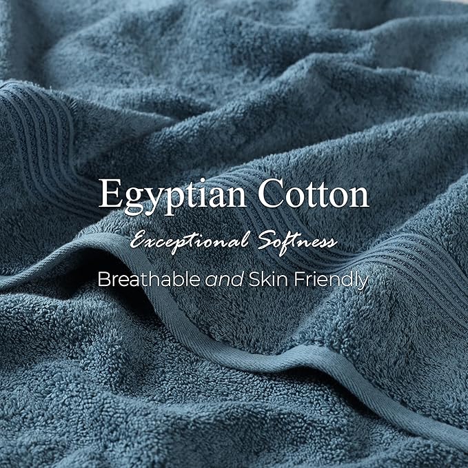 Superior Heritage Egyptian Cotton Bath Towel Set, Large Body Towels for Home Bathroom, Master, Guest Bath Decor, Plush, Absorbent Basics, Spa, Hotel, Resort, Luxury Essentials, Set of 4, Sapphire