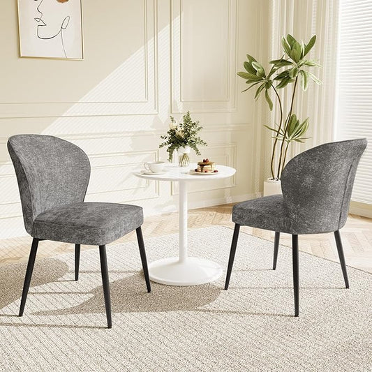 Dining Chairs Set of 2, Modern Fabric Dining Room Chairs with Curved Backrest Well-Padded Seat, Upholstered Kitchen Chairs for Living Dining Room, Grey