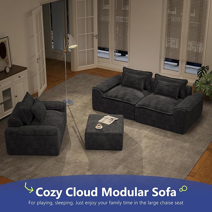 Hobestluk Cloud Single Sofa Memory Foam Couch with Deep Seat L Shaped Sofa with Removable Cover Large Couch for Living Room (Blue Grey, Single Sofa)