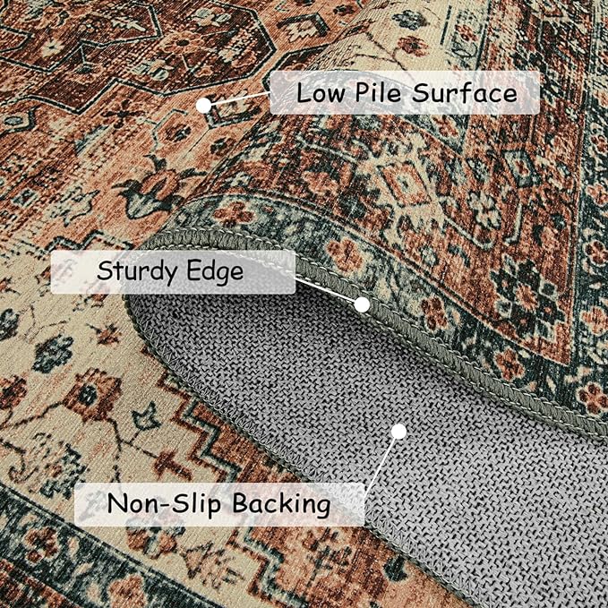 Moynesa Ultra-Thin Washable Round Rug - 4Ft Round Area Rugs for Bedroom Brown Bathroom Circle Mat, Non Slip Non Shedding Low Pile Indoor Floor Carpet for Living Room Coffee Table Kitchen, Brown