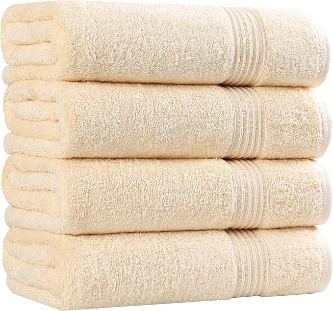 Superior Heritage Egyptian Cotton Bath Towel Set, Large Body Towels for Home Bathroom, Master, Guest Bath Decor, Plush, Absorbent Basics, Spa, Hotel, Resort, Luxury Essentials, Set of 4, Canary