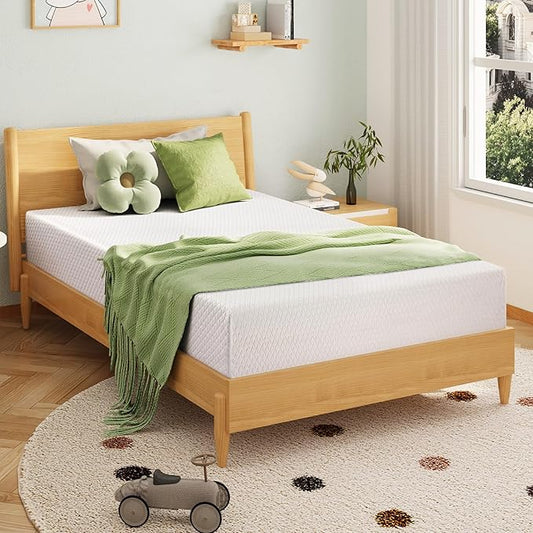 EGOHOME 8 Inch Queen Mattress, Memory Foam Mattress in a Box with Cooling Green Tea Gel, Relieve Pressure with Medium Firm Support, CertiPUR-US Certified, 80''L x 60''W, White