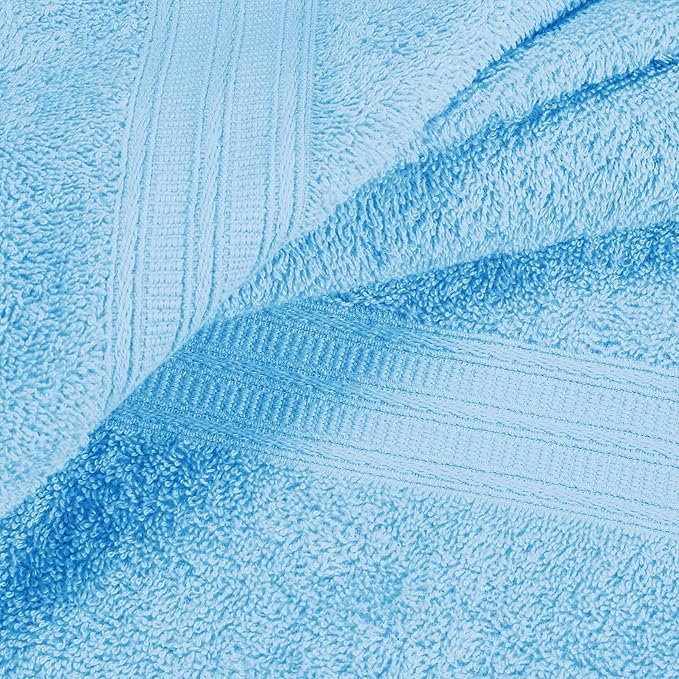 BOUTIQUO Ultra Soft 3 Pack Cotton Towel Set, Contains a Bath Towels 27x54 inch, a Hand Towels 16x24 inch & a Wash Coths 12x12 inch, Ideal Everyday use, Compact & Lightweight - Sky Blue