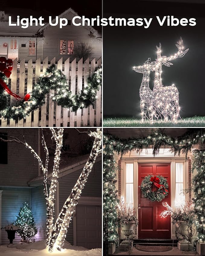 JACKYLED 110FT 300 LED White Christmas Lights Outdoor Waterproof, Indoor Christmas String Lights 8 Modes, Plug in Christmas Tree Lights for Room Wedding Holiday Christmas Decorations, Cool White
