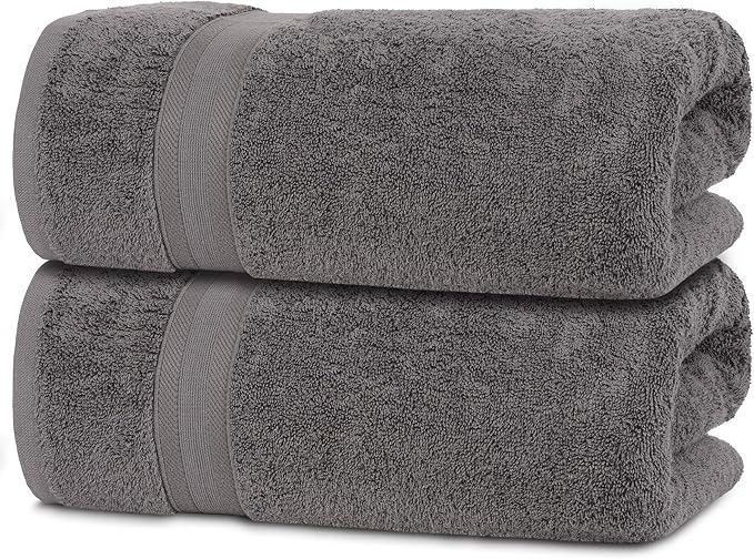 Quick-Dry, Soft & High Absorbent Jumbo Bath Sheet 35"x70" Cotton Turkish Bath Towel Set of 2 | Daily Use 100% Cotton for Bathroom, Gym & More | Bathroom Towels Set (2 Pcs, Grey)