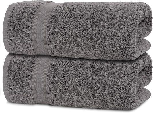 Quick-Dry, Soft & High Absorbent Jumbo Bath Sheet 35"x70" Cotton Turkish Bath Towel Set of 2 | Daily Use 100% Cotton for Bathroom, Gym & More | Bathroom Towels Set (2 Pcs, Grey)