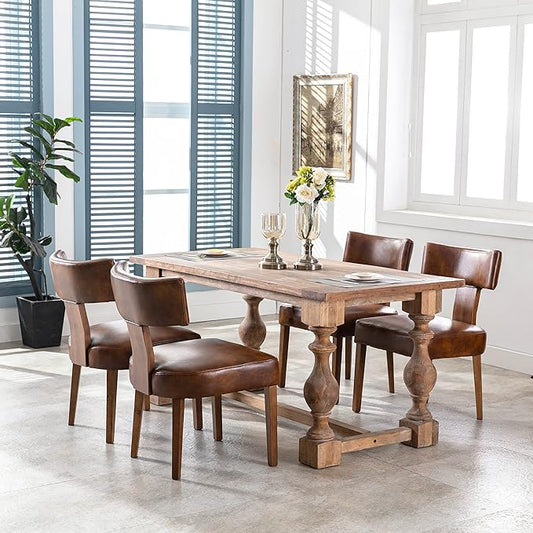 Set of 4 PU Leather Upholstered Side Chairs, Modern Kitchen Armless Parson Chairs Solid Wood Dining Chairs, Brown