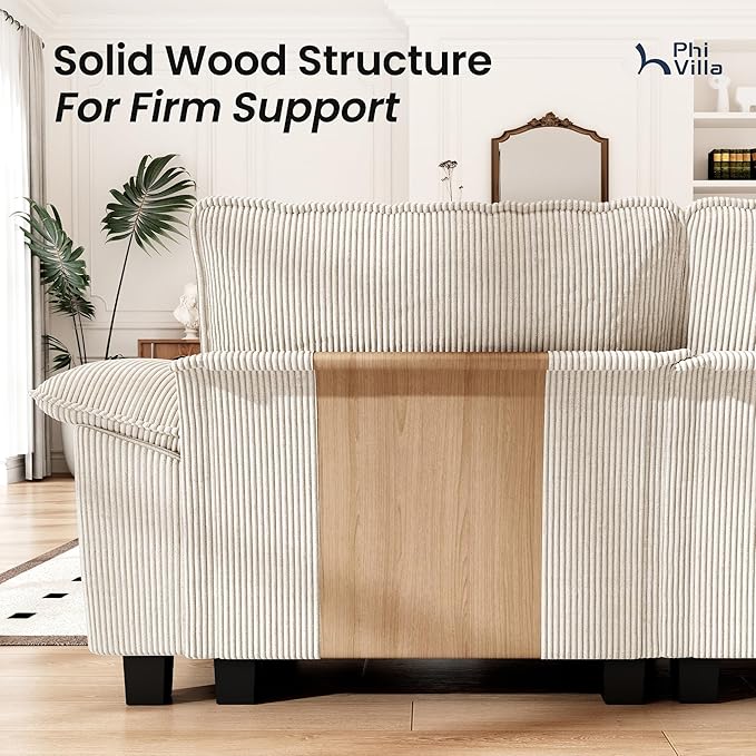 PHI VILLA Cloud Modular Couches Sets, 87.5" Sectional Loveseat Sofa with Upholstered Deep Seat, 2-Seater Comfy Couches for Living Room Bedroom, Corduroy Fabric, Beige