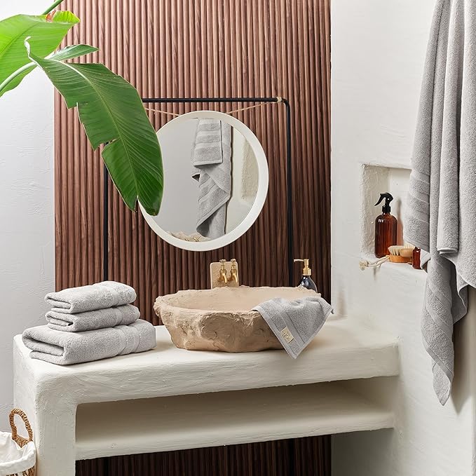 SOFE H&L | Olea Luxury Turkish Cotton Bath Towels Set of 3 : 1 Bath Towel, 1 Hand Towel, 1 Wash Cloths, Cool Gray |Thick, Premium, Soft, Durable, Absorbent - Hotel Quality Towel Sets for Bathroom