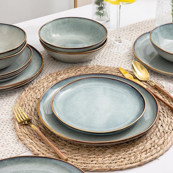 AmorArc Ceramic Dinnerware Sets,Handmade Reactive Glaze Stoneware Plates and Bowls Set,Highly Scratch Resistant | Dishwasher & Microwave Safe Dishes Set,Service for 12 (36Pcs)