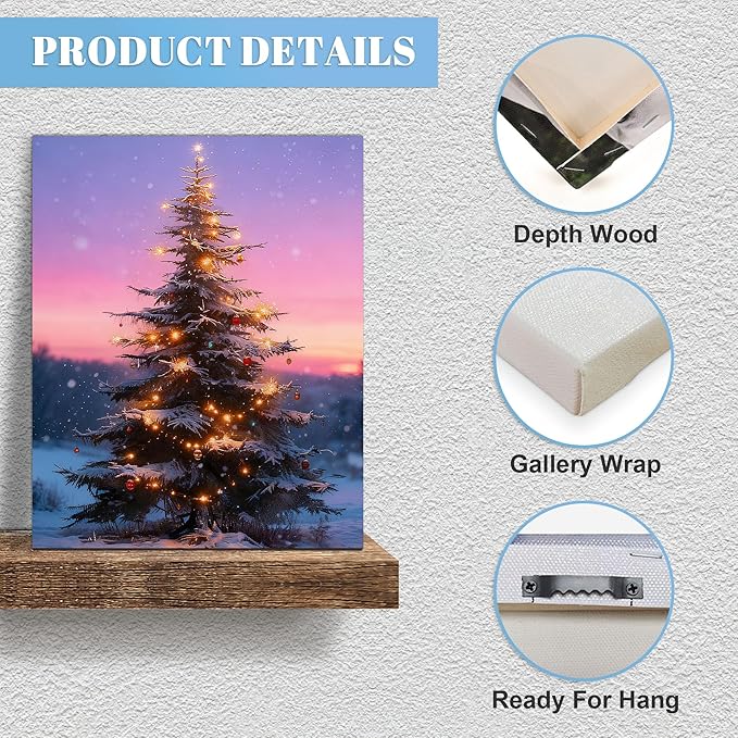 Framed Christmas Pictures Wall Decor,Vintage Pine Tree Prints,Winter Christmas Canvas Wall Art Decoration for Bedroom Bathroom Living Room Rustic Xmas Holiday Gifts (Christmas Tree 12, 20'' X 32'')