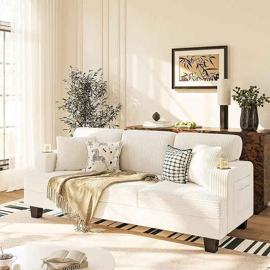 Homall Couch for Living Room, 83" Couches with Soft Deep Seats, Modern Sofa 3 Seater in Corduroy for Apartment, Bedroom (Cream)