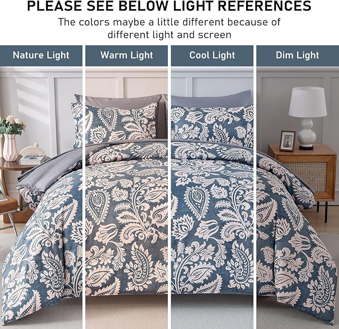 Drucon Paisley Comforter Set Queen, 7 Pieces Bed in a Bag Boho Comforter Bedding Soft Microfiber Queen Size Navy Blue Comforter with Sheet & Pillowcases