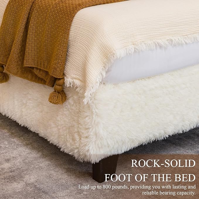 Brafab Full Bed Frame with Headboard, Boho Fluffy Boucle Cloud Upholstered Platform Bed with Soft Rounded Corners and Wooden Slats, No Box Spring Needed, Noise Free, Easy Assembly, Beige
