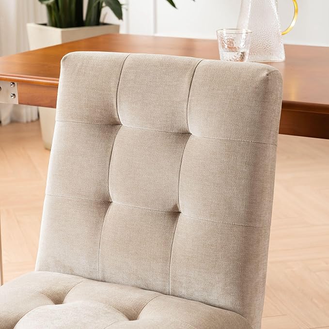 Rowill Modern Upholstered Dining Chairs Parsons Chair Linen Fabric Kitchen Chairs Tufted Armless Dining Room Chairs with Wood Legs Set of 4, Khaki