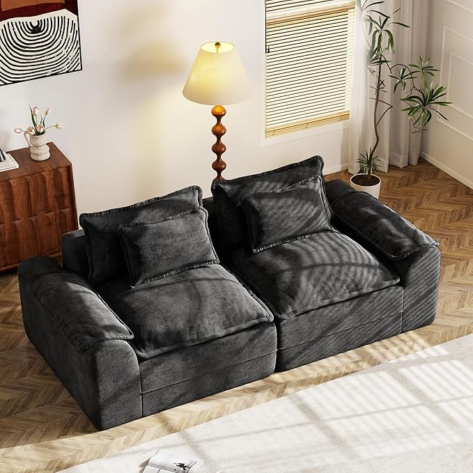 Hobestluk 87" Cloud Sectional Couch Loveseat with Deep Seat 2-Seater with Removable Cover Large Sofa Couch for Living Room (Dark Grey, Loveseat Sofa)