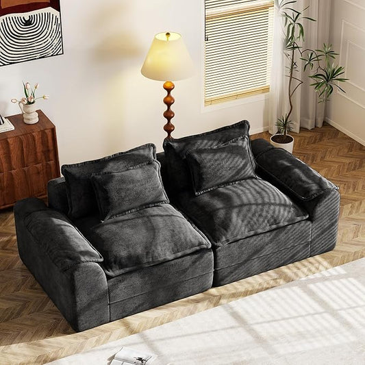 Hobestluk 87" Cloud Sectional Couch Loveseat with Deep Seat 2-Seater with Removable Cover Large Sofa Couch for Living Room (Dark Grey, Loveseat Sofa)