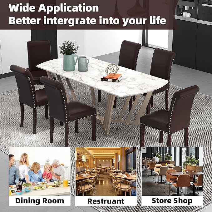 Westice Dining Room Chairs Set of 4 Upholstered PU Leather Kitchen Chairs Dining Room Side Chair with Nailhead Trim and Rubber Wood Legs for Small Space Apartment, Brown