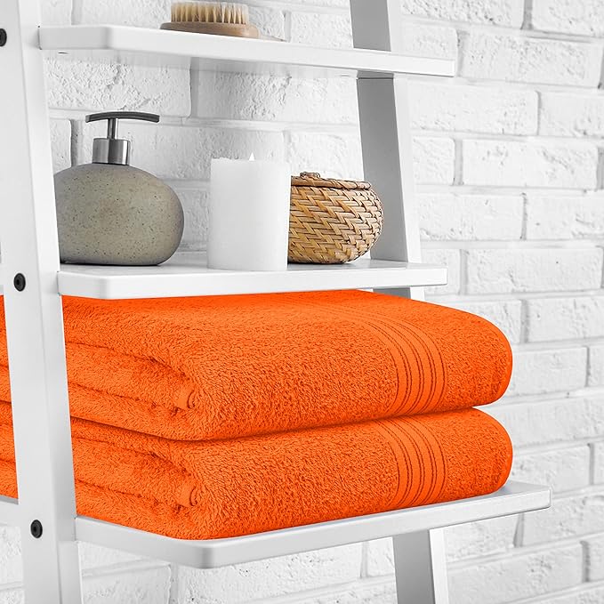BOUTIQUO 100% Cotton 2 Pack Bath Towel Set 28x55, Eco-Friendly Large Bath Towels, Compact Quickdry Lightweight Soft & Highly Absorbent Bath Towel, Ideal for Everyday Gym Travel Camp Pool - Orange