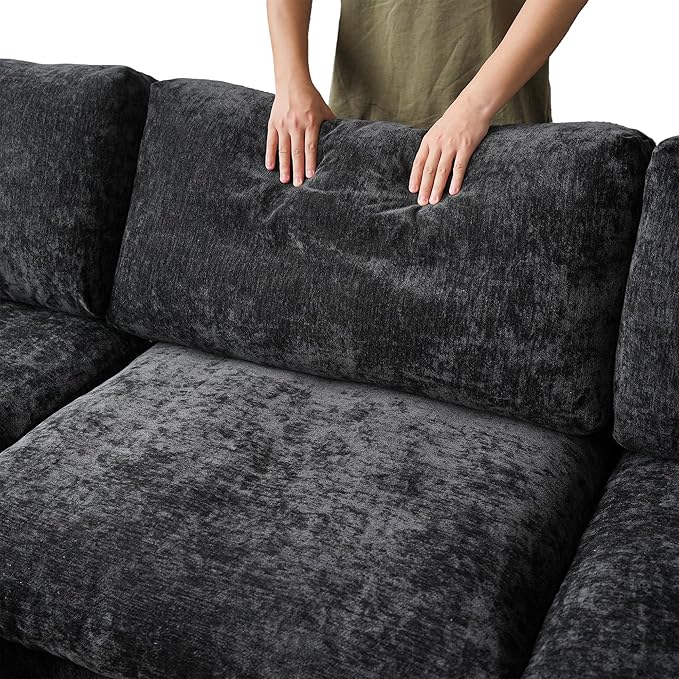 JACH 134" Sectional Couches for Living Room, 4-Seater Convertible Modular Sofa, Cloud Sectional Couch, Sofa Covers Washable, Minimalist Modern Couch for Living Room, Apartment, Black