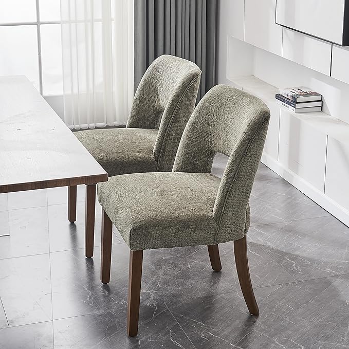 VKNOW Wooden Dining Chairs Set of 4, Modern Fabric Upholstered Dining Room Chair Kitchen Chairs, Farmhouse Dinner Chair for Kitchen Dining Room, Green