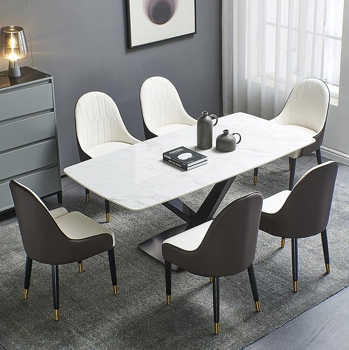 Dining Chairs Set of 2, Modern Faux Leather Dining Metal Legs for Living Kitchen Dining Room