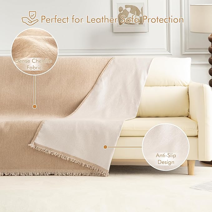 Couch Cover for 3-4 Cushion Couch Sofa Pet Friendly, Chenille Sectional L Shaped Sofa Cover Washable for Dogs Cats Kids, Furniture Protector Slipcover Decor for Living Room, 91"x150"