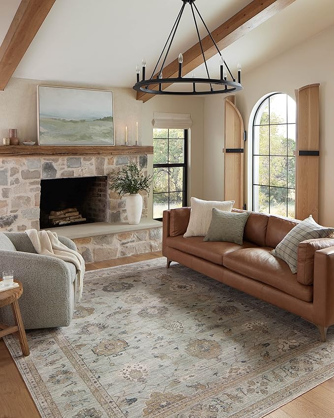 Loloi Magnolia Home by Joanna Gaines Millie Collection MIE-02 Sky/Gold 3'-6" x 5'-6", .25" Pile Height, Accent Rug