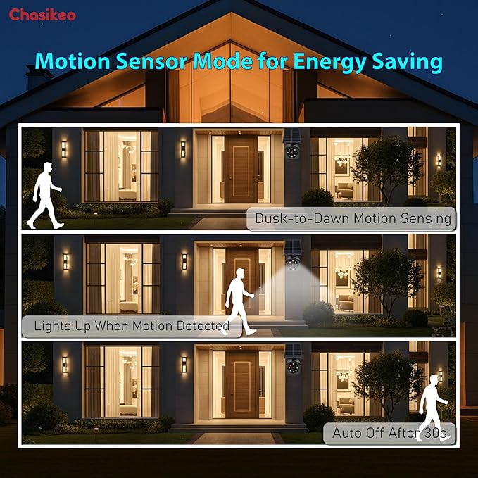 Chaiskeo 2 Pack Solar Motion Lights Outdoor, Solar Spot Lights with Motion Sensor, IP67 Waterproof Solar Powered Security Lights, LED Spotlight for Garden, Yard, Pathway, Fence, Driveway