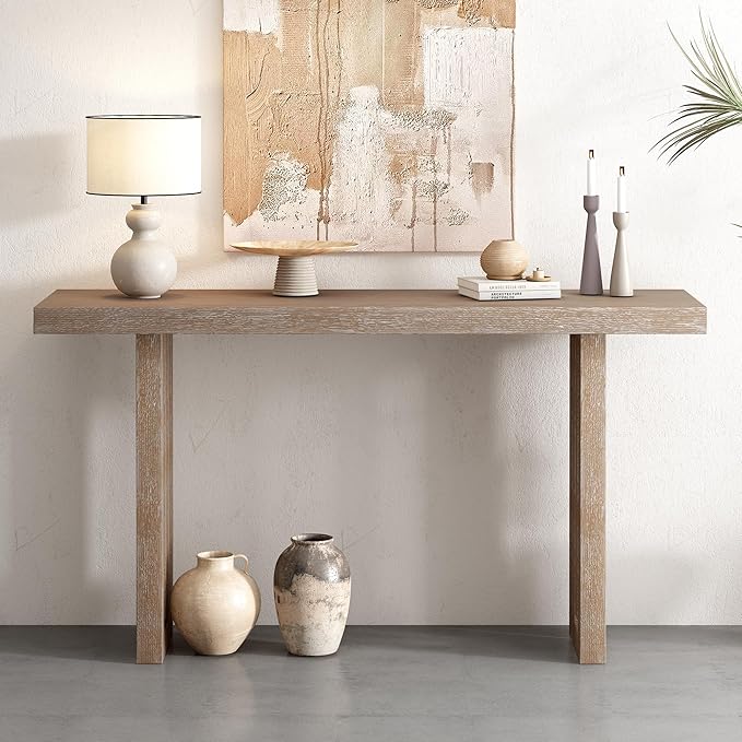 Contemporary Minimalist Wood Console Table 59-Inch Modern Entry Sofa Table Accent Table for Entryway Living Room Home Office, Natural