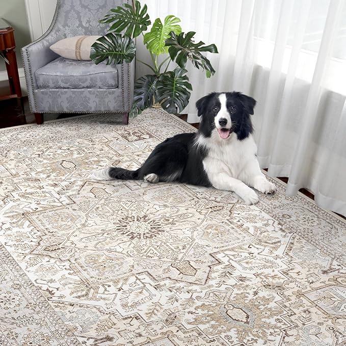 8x10 for Living Room Area Rugs, Large Machine Washable Non Slip Thin Carpet, Soft Indoor Luxury Vintage Distressed Carpets for Farmhouse Bedroom Home Office Clearance Carpet Area Rugs 8x10…