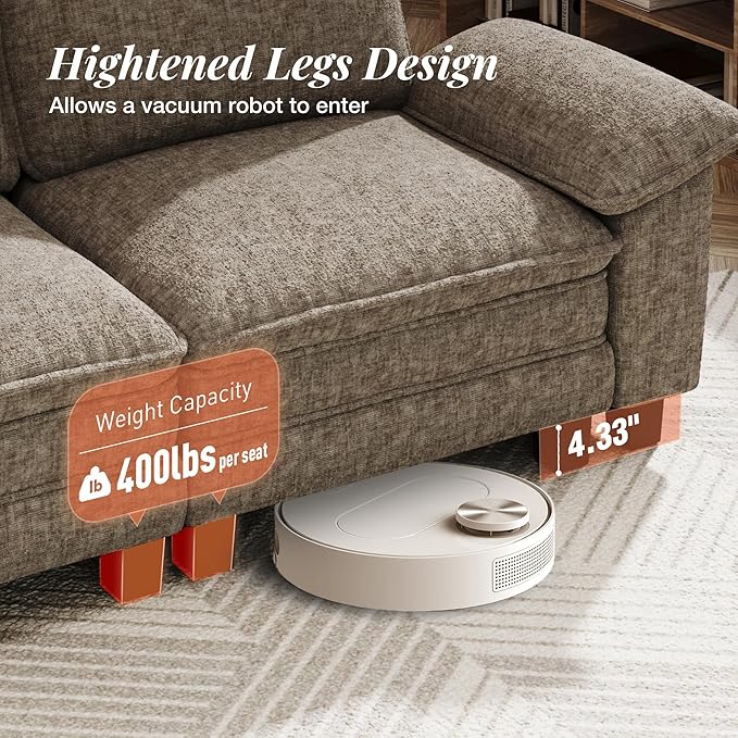 L-Shaped Cloud Modular Sofa Set, Deep Seat 2-Piece 5-Seater Sectional Couch & Removable Arms, Plush Chenille for Living Room - Smoky Gray