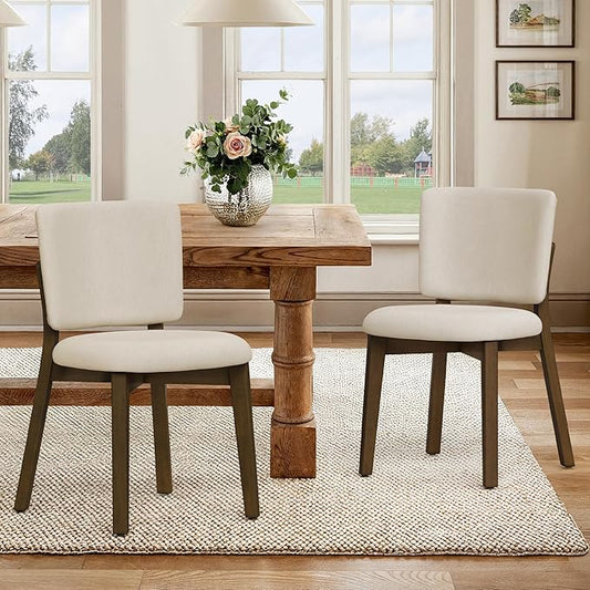 LUE BONA Wooden Dining Chairs Set of 2, Comfortable Wide Back Kitchen Side Chairs, Strong Thick Legs for Modern Farmhouse Dining Room, Linen Upholstered and Dark Brown Legs