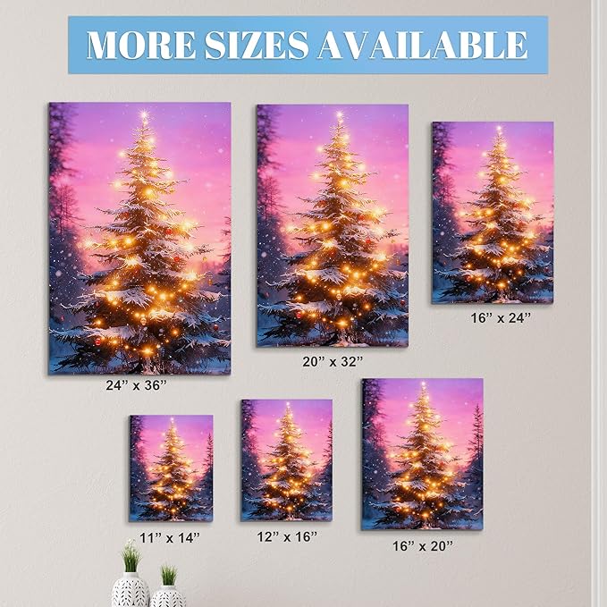 Framed Christmas Pictures Wall Decor,Vintage Pine Tree Prints,Winter Christmas Canvas Wall Art Decoration for Bedroom Bathroom Living Room Rustic Xmas Holiday Gifts (Christmas Tree 18, 16'' X 24'')