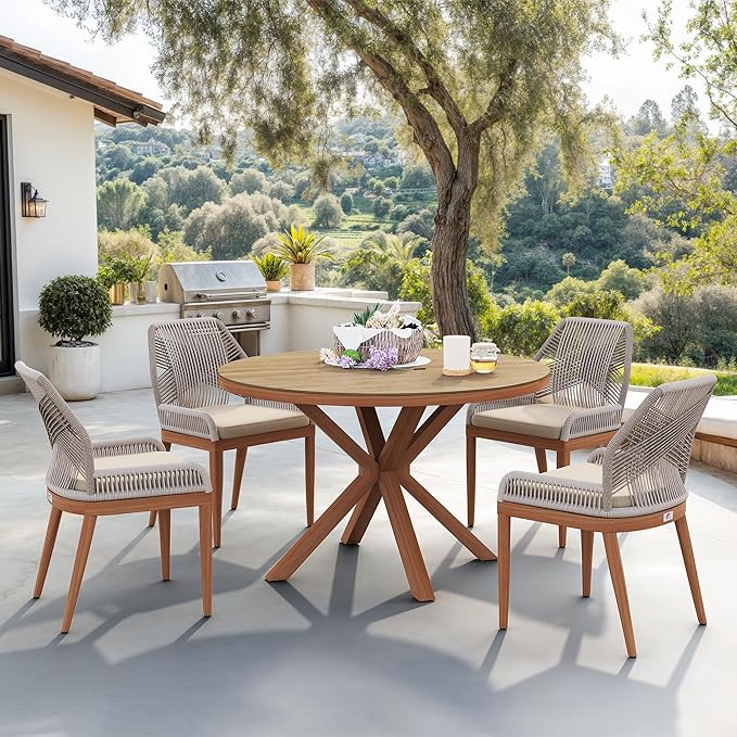 PURPLE LEAF Patio Dining Chair Set 2 Pieces Aluminum Modern Furniture Seating for Garden Kitchen Porch Outdoor Wicker Dining Chairs with Sunbrella Cushions, Deep Teak