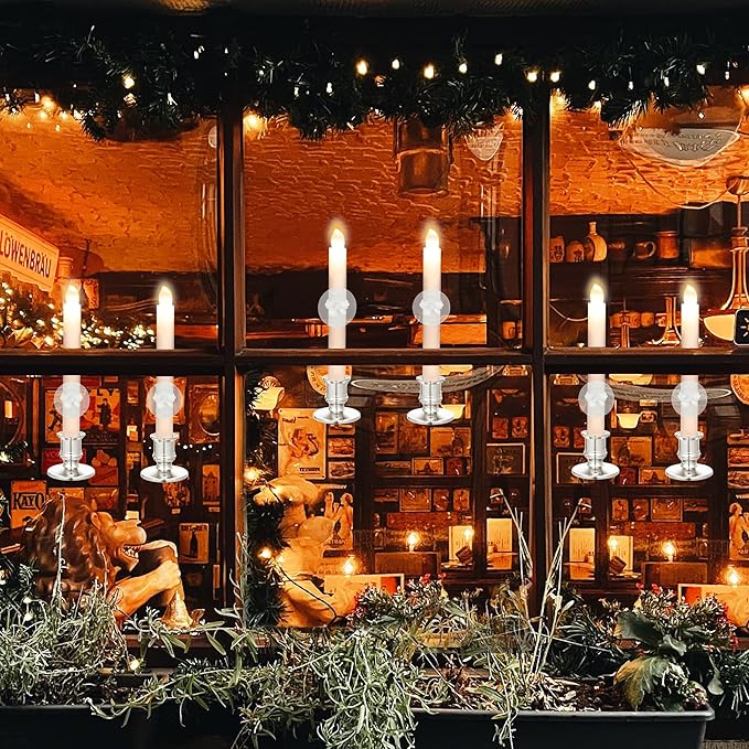 YAUNGEL Window Candles, 8 Pack LED Battery Operated Christmas Candles for Windows with Remote Electric Candle Lights with Removable Candle Holders Suction Cups for Christmas Decorations, Silver