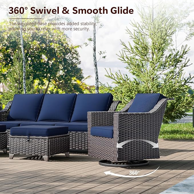 Outdoor Swivel Chairs Set of 2, Luxury Wicker Patio Chair with Wide Armrest, Thickened Cushions, Outdoor Rattan Furniture for Deck, Porch Use
