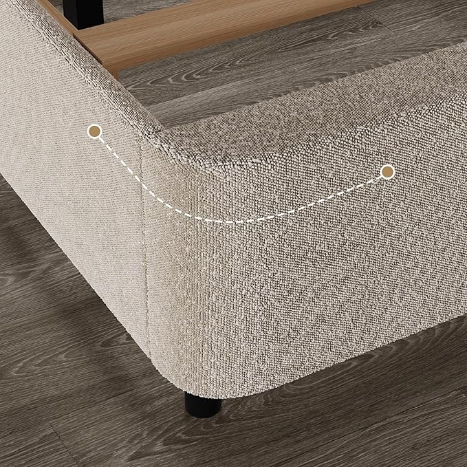 HOMBCK King Size Boucle Bed Frame, Upholstered Cloud Bed Frame with Headboard, Soft Platform Bed Frame with Thickened Footboard, Rounded Corners, No Box Spring Required, Easy Assembly, Beige