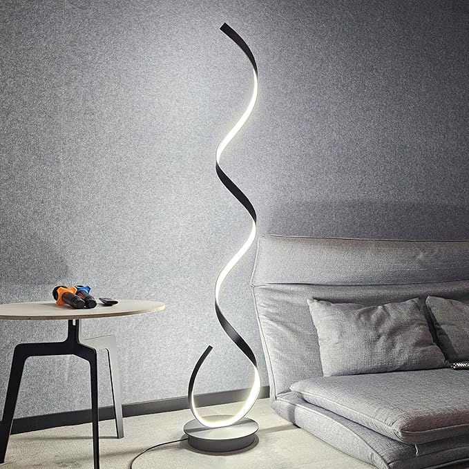 Spiral Floor lamp, 57 "48W Unique Modern LED Floor Light, 3 Color dimmable Remote Control Corner lamp Standing Light, Suitable for The Living Room Bedroom Reading Decorative Floor lamp（Black）