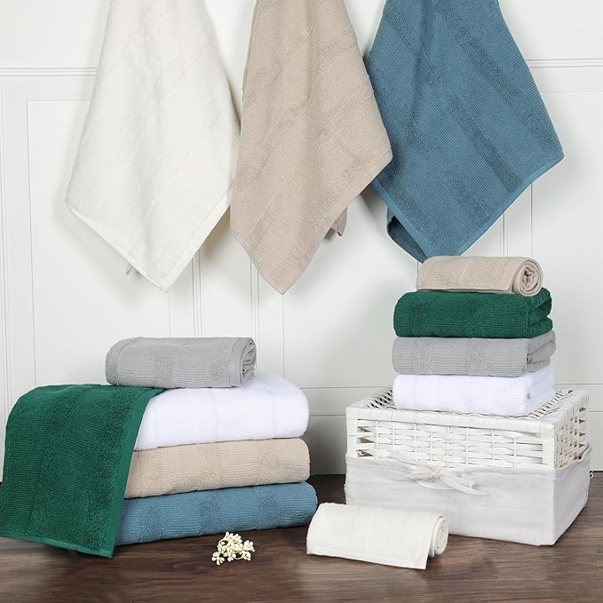 Superior Roma Cotton Hand Towels, Set of 6, Highly Absorbent, Ribbed Design, Quick-Dry, Shower, Spa, Kitchen Basics, Bathroom Essentials, Medium Weight Towels, Solid, 6 Pack, White