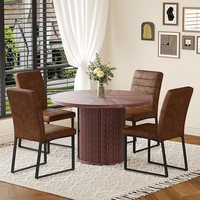 Modern Dining Chairs Set of 4, White Faux Leather Kitchen Chairs, Upholstered Armless Dining Room Chair with Gold Mental Legs Heavy Duty, Comfortable (Brown Chiars, Set of 2)