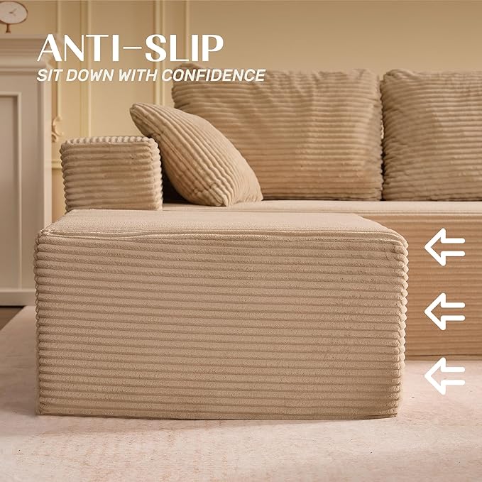 107" Boneless Couch with Deep Seat, Modular Sectional Sofa, Cloud Sectional Couch for Living Room, No Assembly Required, Corduroy, L-Shape Right?Camel